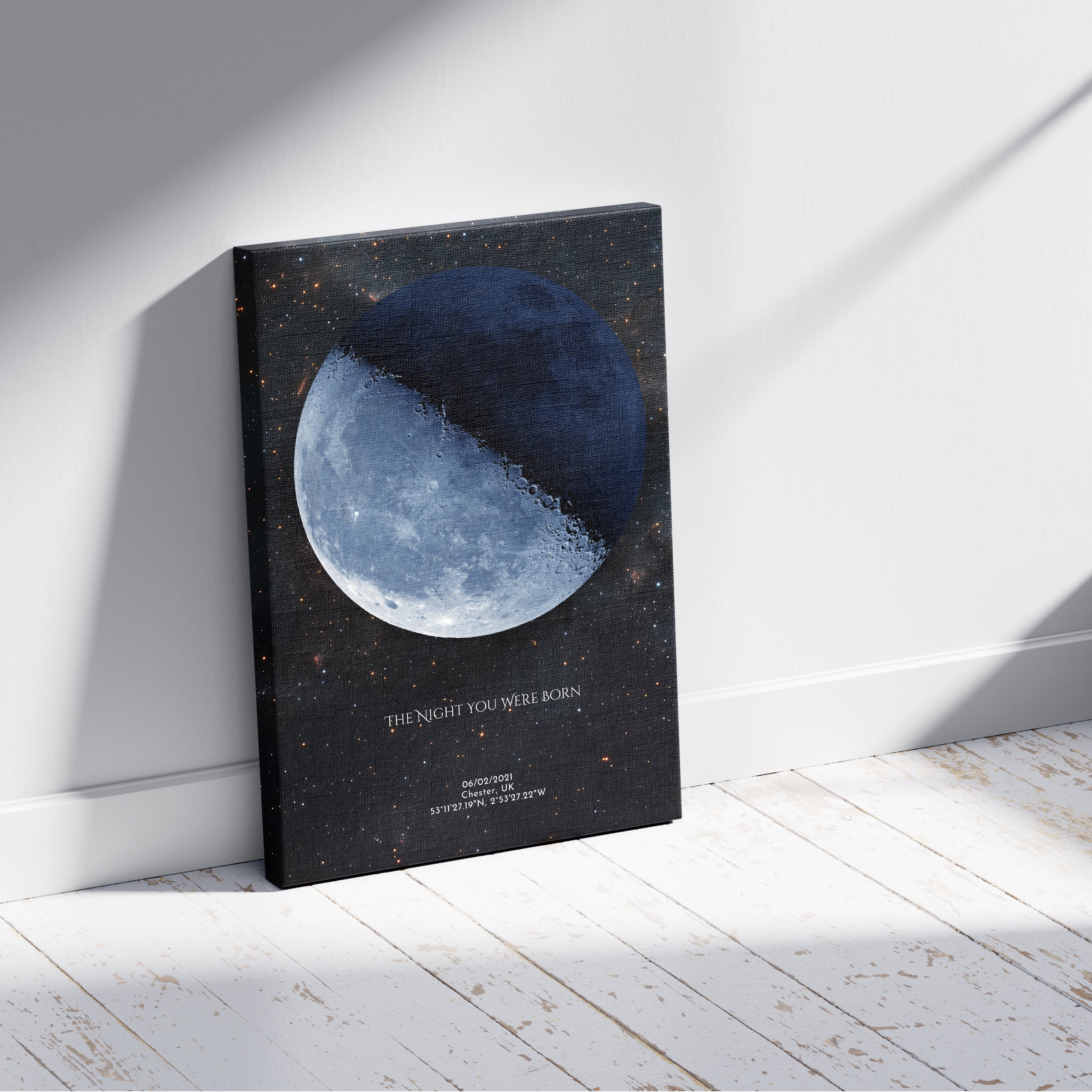 Canvas print of a moon design on a white wall
