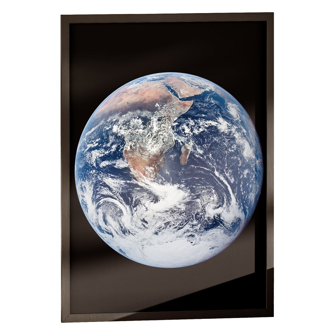 The Blue Marble print in a classic black frame