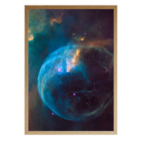 Bubble Nebula print in a natural brown wood frame