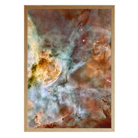Carina Nebula print in a natural brown wood frame