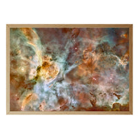 Carina Nebula panorama print in a natural brown wood frame