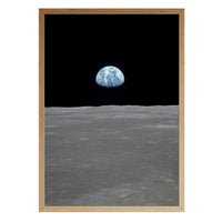 Earth on the Horizon print in a natural brown wood frame