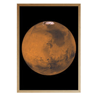 Mars print in a natural brown wood frame