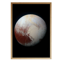 Pluto print in a natural brown wood frame