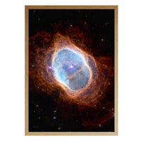 Southern Ring Nebula print in a natural brown wood frame