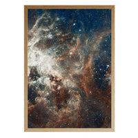 Tarantula Nebula print in a natural brown wood frame
