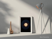 Illustrative space print of a planetary engulfment event showing a star consuming its planet in a vivid astrophysical scene – professionally framed by Skylit Studio.