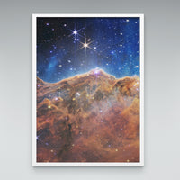 Cosmic Cliffs print in an elegant white frame