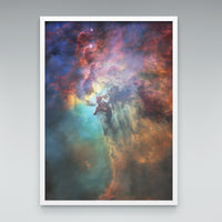 Lagoon Nebula print in an elegant white frame
