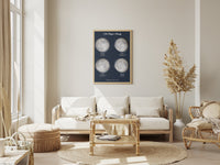 Portrait family moon print in a bright boho living room