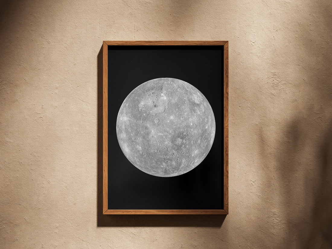 Mercury print in a wooden frame on a plaster wall