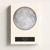 Cream moon map on a stretched canvas