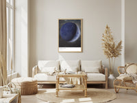 Blue moon map with the galaxy background in a bright boho living room