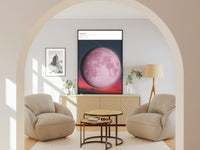Pink moon map in a bright room with an arched window