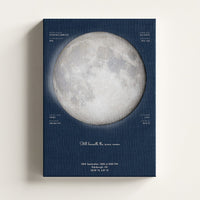 Navy moon map on a stretched canvas