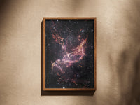 NGC 346 print in a wooden frame on a plaster wall