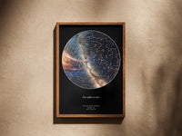 Star map in a wooden frame on a plaster wall
