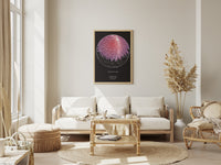 Treeline star map print in a bright boho living room