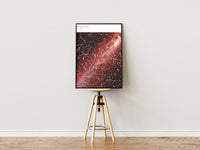 Red velvet header star map on an easel stool