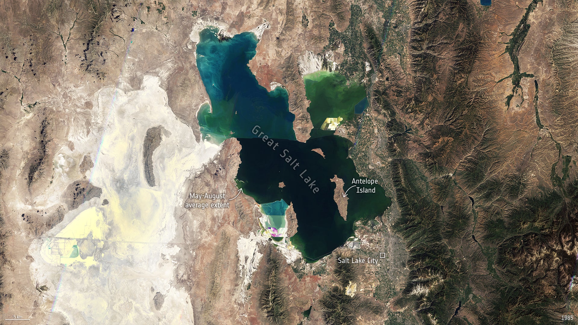 Utah's Great Salt Lake in 1985, Landsat 5 imagery